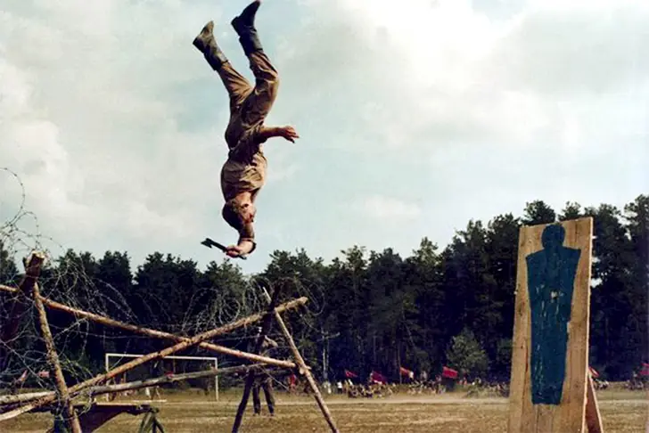 Russian Spetsnaz: Axe-Throwing Acrobatics